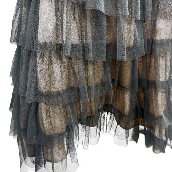 Deb Womens Black Tulle Lace Ruffle Whimsigoth Strapless Coquette Prom Dress 9/10 - Picture 2 of 16